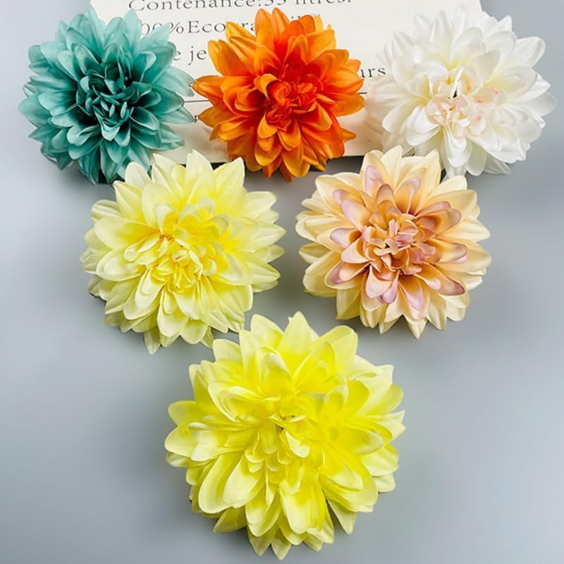 20 Pcs Dahlias Artificial Flowers Heads,Faux Dahlias Silk Flowers for Crafts with Clips,Tropical Faux Flower Cake Decorations Wreath Making Supplies for Wedding Party Birthday Gift Décor (Multicolour)