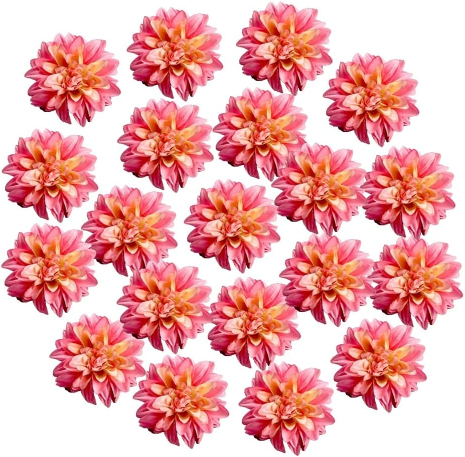 20 Pcs Dahlias Artificial Flowers Heads,Faux Dahlias Silk Flowers for Crafts with Clips,Tropical Faux Flower Cake Decorations Wreath Making Supplies for Wedding Party Birthday Gift Décor (Multicolour)
