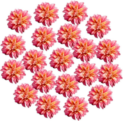 20 Pcs Dahlias Artificial Flowers Heads,Faux Dahlias Silk Flowers for Crafts with Clips,Tropical Faux Flower Cake Decorations Wreath Making Supplies for Wedding Party Birthday Gift Décor (Multicolour)