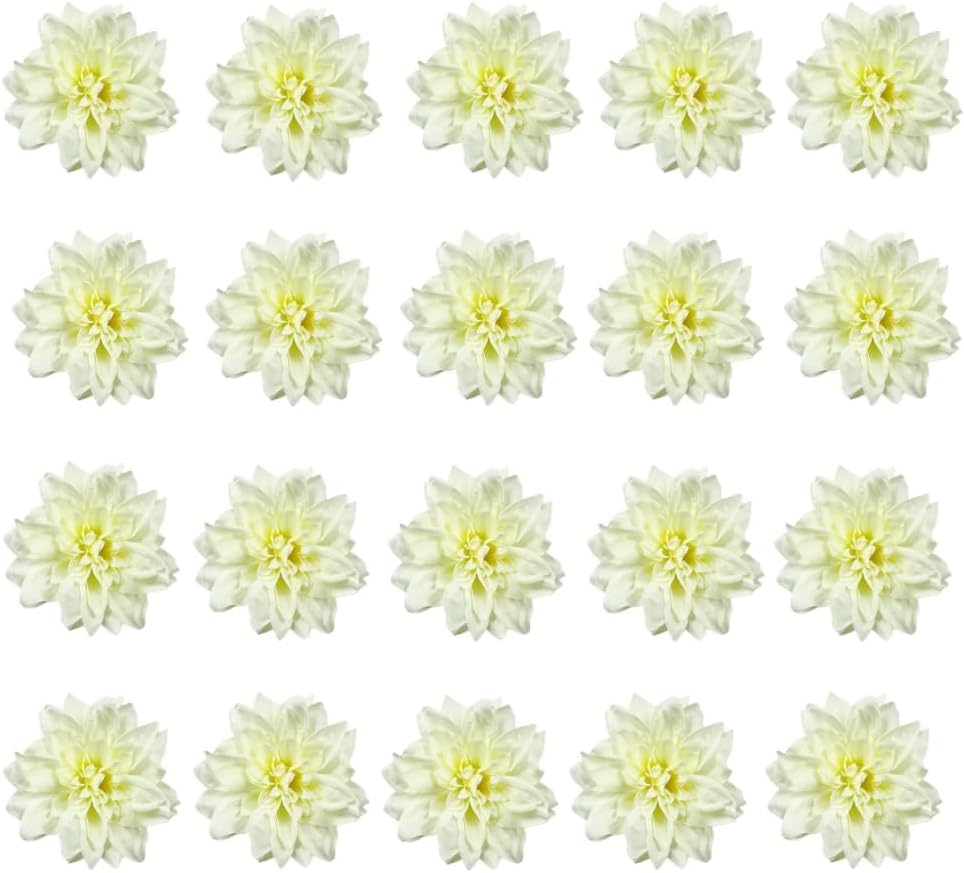 20 Pcs Dahlias Artificial Flowers Heads,Faux Dahlias Silk Flowers for Crafts with Clips,Tropical Faux Flower Cake Decorations Wreath Making Supplies for Wedding Party Birthday Gift Décor (Multicolour)