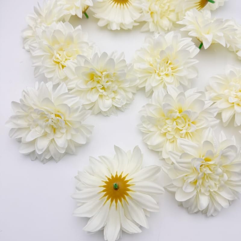 20 Pcs Dahlias Artificial Flowers Heads,Faux Dahlias Silk Flowers for Crafts with Clips,Tropical Faux Flower Cake Decorations Wreath Making Supplies for Wedding Party Birthday Gift Décor (Multicolour)