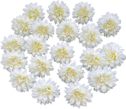20 Pcs Dahlias Artificial Flowers Heads,Faux Dahlias Silk Flowers for Crafts with Clips,Tropical Faux Flower Cake Decorations Wreath Making Supplies for Wedding Party Birthday Gift Décor (Multicolour)