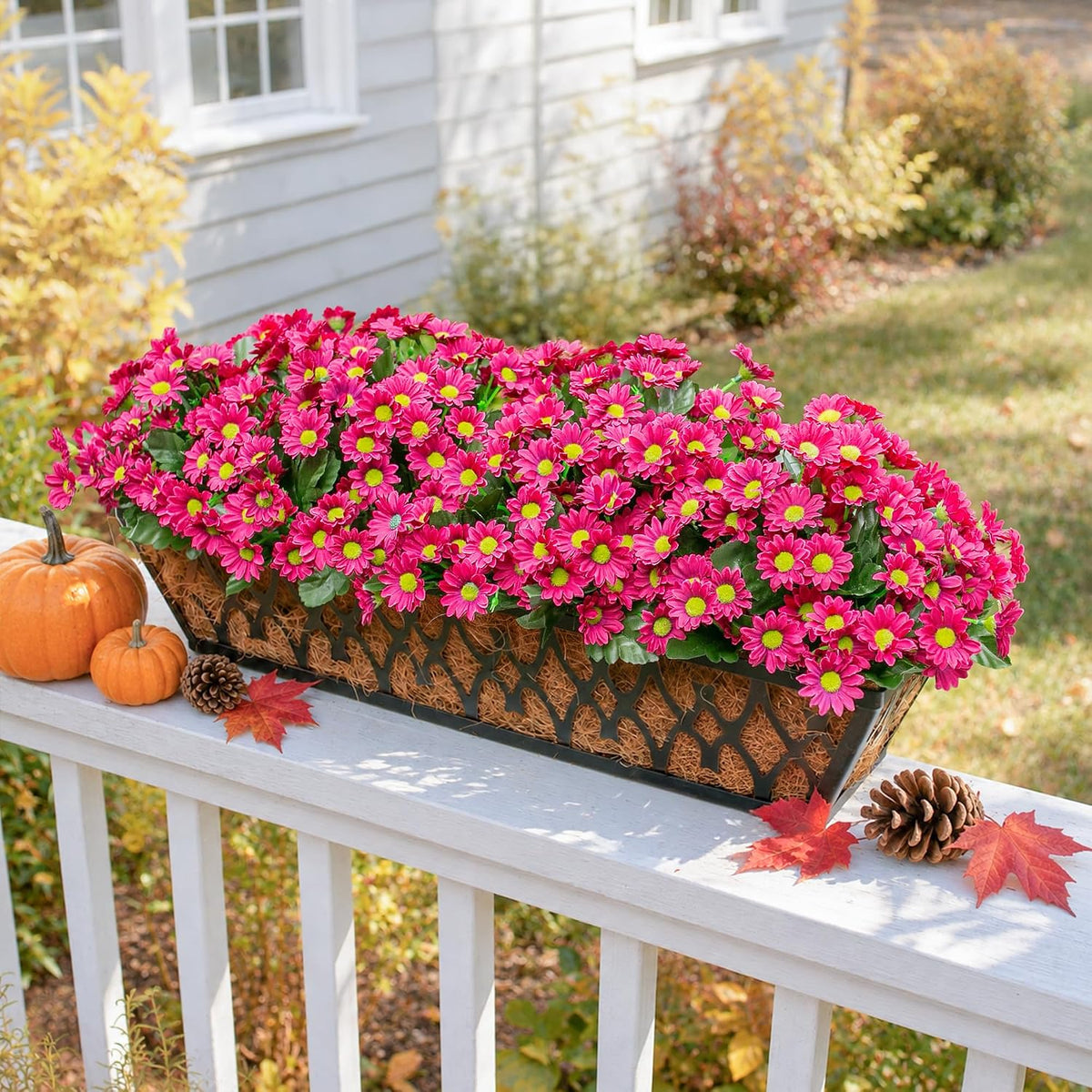 Daisy Artificial Flowers for Outdoors Autumn Fall Decoration, 6 Bundles Fake Mums Red Silk Flowers for Outside Look Real UV Resistant Fake Plants Faux Flowers for Planter Front Door Home Indoor Porch