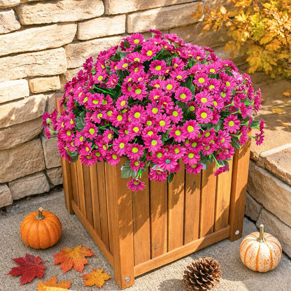 Daisy Artificial Flowers for Outdoors Autumn Fall Decoration, 6 Bundles Fake Mums Red Silk Flowers for Outside Look Real UV Resistant Fake Plants Faux Flowers for Planter Front Door Home Indoor Porch