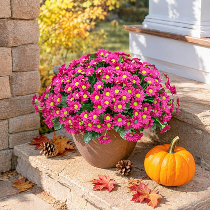 Daisy Artificial Flowers for Outdoors Autumn Fall Decoration, 6 Bundles Fake Mums Red Silk Flowers for Outside Look Real UV Resistant Fake Plants Faux Flowers for Planter Front Door Home Indoor Porch