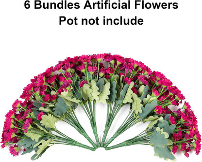 Daisy Artificial Flowers for Outdoors Autumn Fall Decoration, 6 Bundles Fake Mums Red Silk Flowers for Outside Look Real UV Resistant Fake Plants Faux Flowers for Planter Front Door Home Indoor Porch