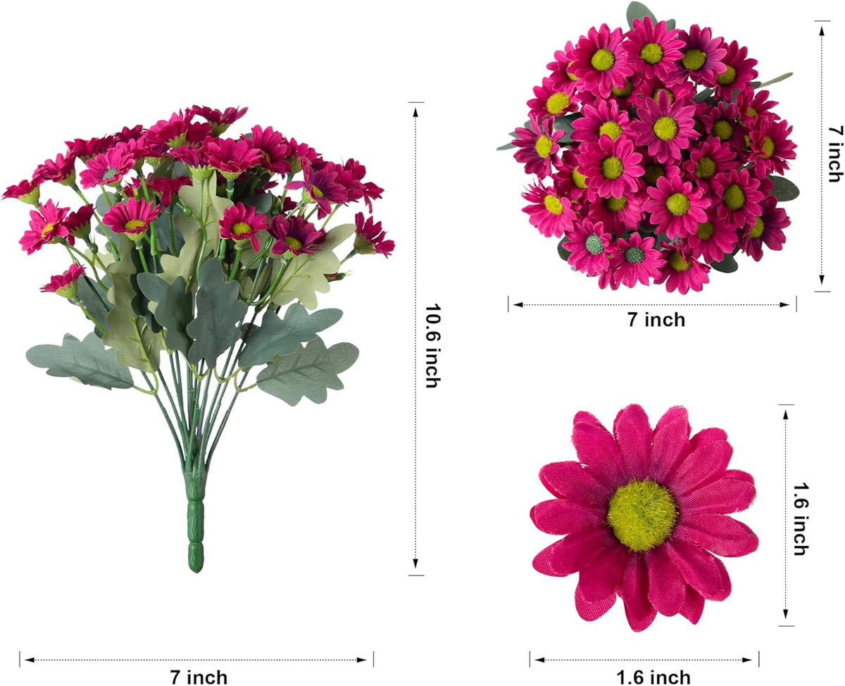 Daisy Artificial Flowers for Outdoors Autumn Fall Decoration, 6 Bundles Fake Mums Red Silk Flowers for Outside Look Real UV Resistant Fake Plants Faux Flowers for Planter Front Door Home Indoor Porch