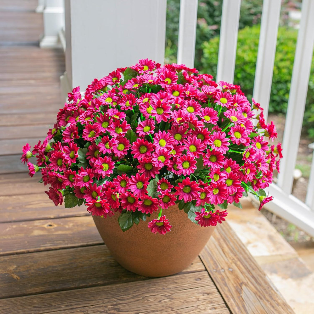 Daisy Artificial Flowers for Outdoors Autumn Fall Decoration, 6 Bundles Fake Mums Red Silk Flowers for Outside Look Real UV Resistant Fake Plants Faux Flowers for Planter Front Door Home Indoor Porch