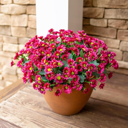 Daisy Artificial Flowers for Outdoors Autumn Fall Decoration, 6 Bundles Fake Mums Red Silk Flowers for Outside Look Real UV Resistant Fake Plants Faux Flowers for Planter Front Door Home Indoor Porch