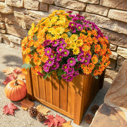 Daisy Artificial Flowers for Outdoors Autumn Fall Decoration, 6 Bundles Fake Mums Red Silk Flowers for Outside Look Real UV Resistant Fake Plants Faux Flowers for Planter Front Door Home Indoor Porch