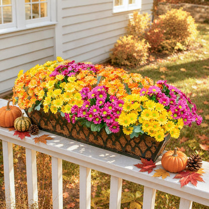 Daisy Artificial Flowers for Outdoors Autumn Fall Decoration, 6 Bundles Fake Mums Red Silk Flowers for Outside Look Real UV Resistant Fake Plants Faux Flowers for Planter Front Door Home Indoor Porch