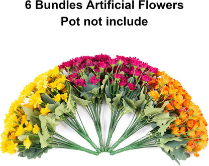 Daisy Artificial Flowers for Outdoors Autumn Fall Decoration, 6 Bundles Fake Mums Red Silk Flowers for Outside Look Real UV Resistant Fake Plants Faux Flowers for Planter Front Door Home Indoor Porch
