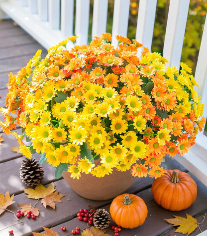 Daisy Artificial Flowers for Outdoors Autumn Fall Decoration, 6 Bundles Fake Mums Red Silk Flowers for Outside Look Real UV Resistant Fake Plants Faux Flowers for Planter Front Door Home Indoor Porch