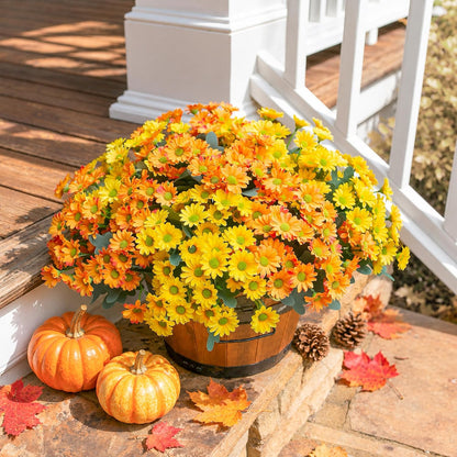 Daisy Artificial Flowers for Outdoors Autumn Fall Decoration, 6 Bundles Fake Mums Red Silk Flowers for Outside Look Real UV Resistant Fake Plants Faux Flowers for Planter Front Door Home Indoor Porch