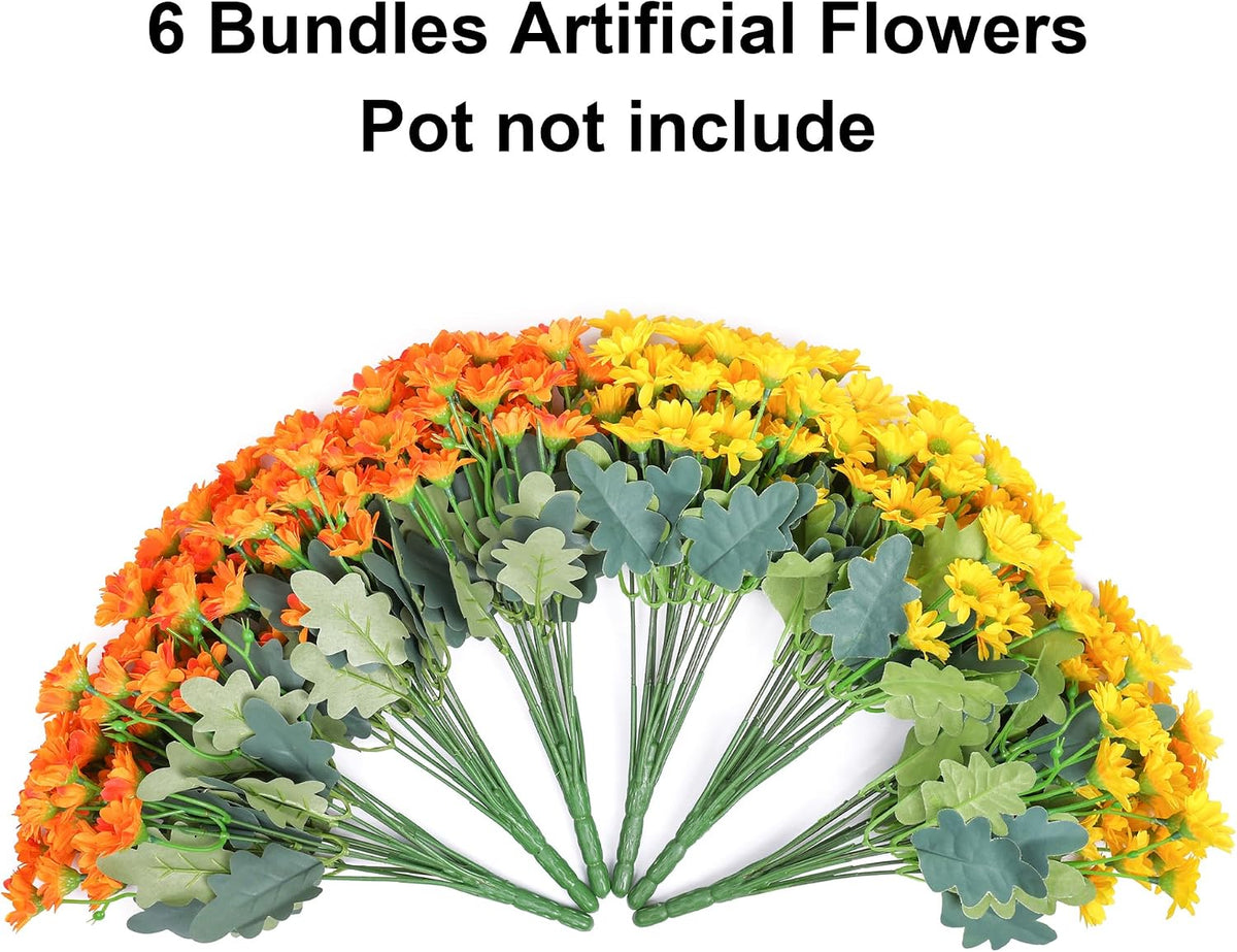 Daisy Artificial Flowers for Outdoors Autumn Fall Decoration, 6 Bundles Fake Mums Red Silk Flowers for Outside Look Real UV Resistant Fake Plants Faux Flowers for Planter Front Door Home Indoor Porch