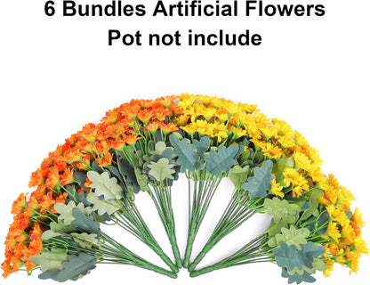 Daisy Artificial Flowers for Outdoors Autumn Fall Decoration, 6 Bundles Fake Mums Red Silk Flowers for Outside Look Real UV Resistant Fake Plants Faux Flowers for Planter Front Door Home Indoor Porch