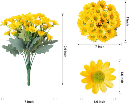 Daisy Artificial Flowers for Outdoors Autumn Fall Decoration, 6 Bundles Fake Mums Red Silk Flowers for Outside Look Real UV Resistant Fake Plants Faux Flowers for Planter Front Door Home Indoor Porch