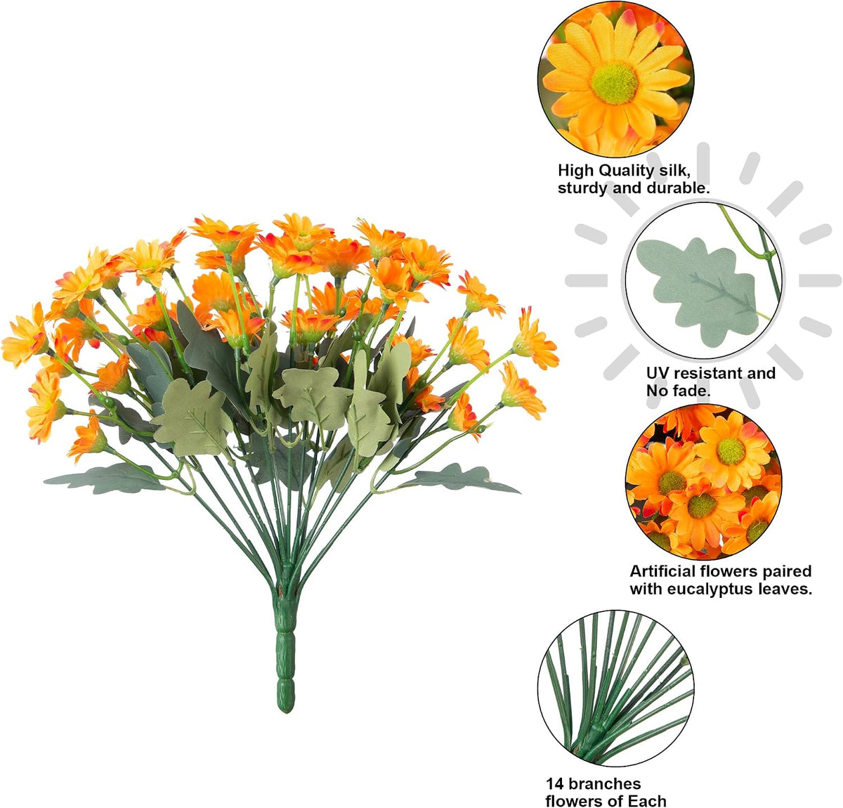 Daisy Artificial Flowers for Outdoors Autumn Fall Decoration, 6 Bundles Fake Mums Red Silk Flowers for Outside Look Real UV Resistant Fake Plants Faux Flowers for Planter Front Door Home Indoor Porch