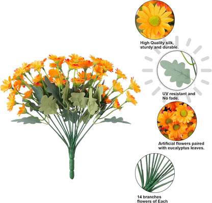 Daisy Artificial Flowers for Outdoors Autumn Fall Decoration, 6 Bundles Fake Mums Red Silk Flowers for Outside Look Real UV Resistant Fake Plants Faux Flowers for Planter Front Door Home Indoor Porch