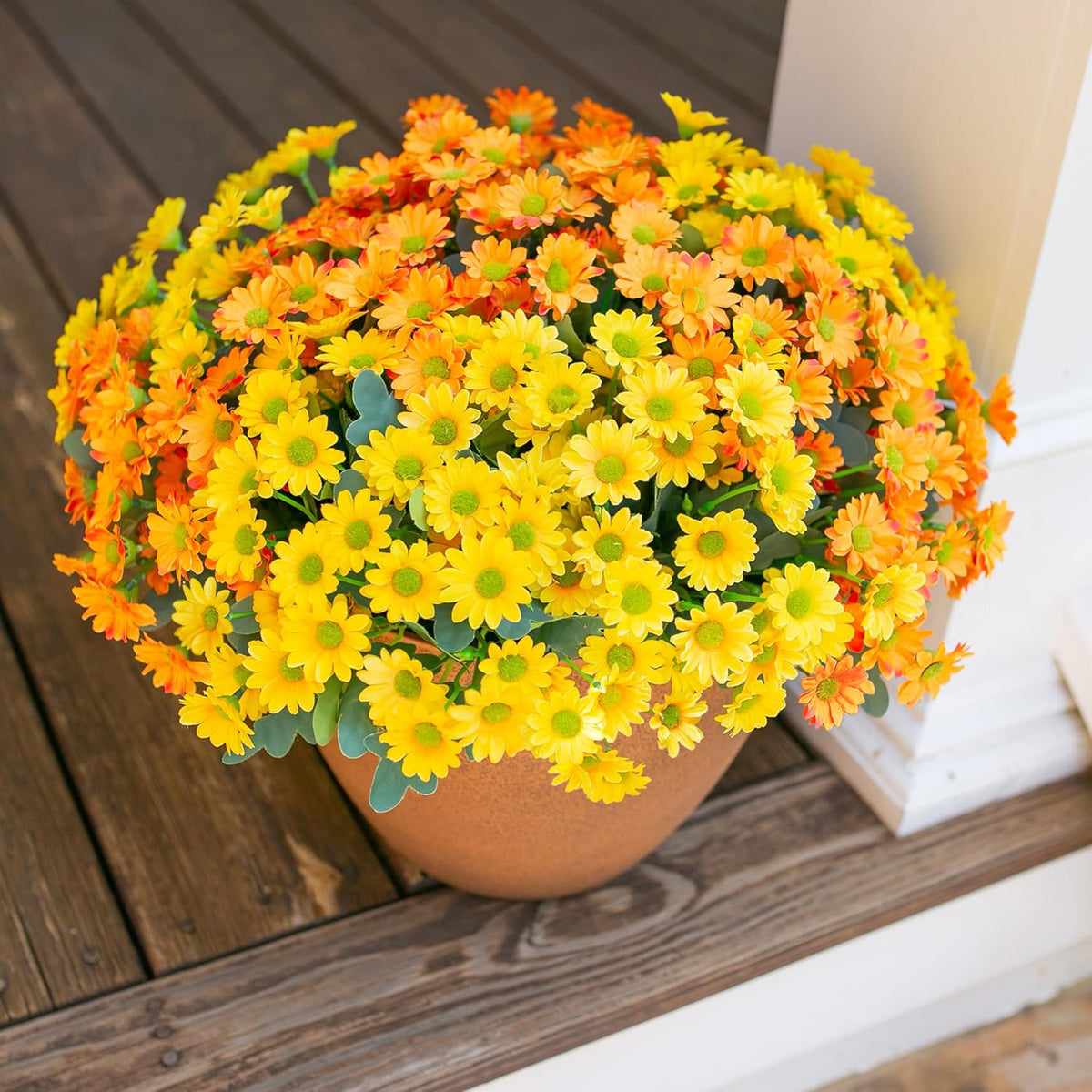 Daisy Artificial Flowers for Outdoors Autumn Fall Decoration, 6 Bundles Fake Mums Red Silk Flowers for Outside Look Real UV Resistant Fake Plants Faux Flowers for Planter Front Door Home Indoor Porch