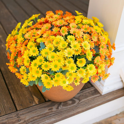 Daisy Artificial Flowers for Outdoors Autumn Fall Decoration, 6 Bundles Fake Mums Red Silk Flowers for Outside Look Real UV Resistant Fake Plants Faux Flowers for Planter Front Door Home Indoor Porch