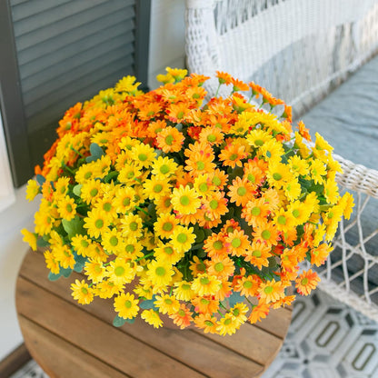 Daisy Artificial Flowers for Outdoors Autumn Fall Decoration, 6 Bundles Fake Mums Red Silk Flowers for Outside Look Real UV Resistant Fake Plants Faux Flowers for Planter Front Door Home Indoor Porch