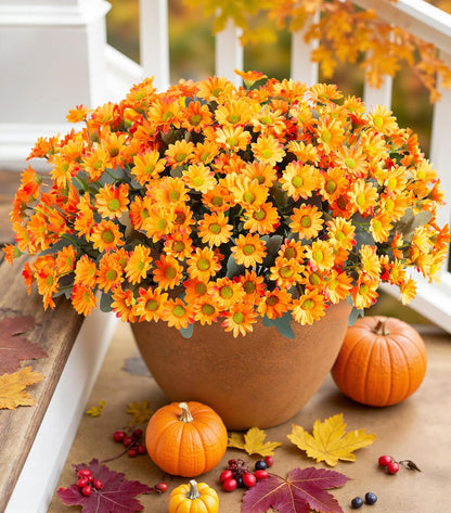 Daisy Artificial Flowers for Outdoors Autumn Fall Decoration, 6 Bundles Fake Mums Red Silk Flowers for Outside Look Real UV Resistant Fake Plants Faux Flowers for Planter Front Door Home Indoor Porch