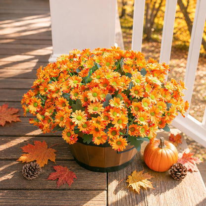 Daisy Artificial Flowers for Outdoors Autumn Fall Decoration, 6 Bundles Fake Mums Red Silk Flowers for Outside Look Real UV Resistant Fake Plants Faux Flowers for Planter Front Door Home Indoor Porch