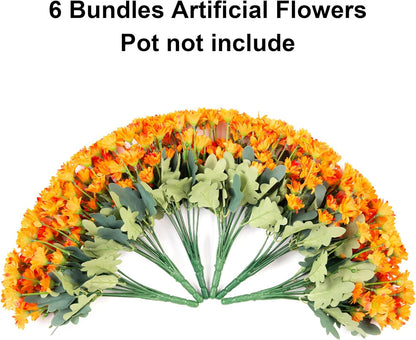 Daisy Artificial Flowers for Outdoors Autumn Fall Decoration, 6 Bundles Fake Mums Red Silk Flowers for Outside Look Real UV Resistant Fake Plants Faux Flowers for Planter Front Door Home Indoor Porch