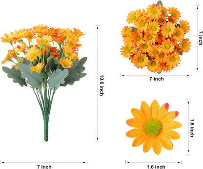 Daisy Artificial Flowers for Outdoors Autumn Fall Decoration, 6 Bundles Fake Mums Red Silk Flowers for Outside Look Real UV Resistant Fake Plants Faux Flowers for Planter Front Door Home Indoor Porch
