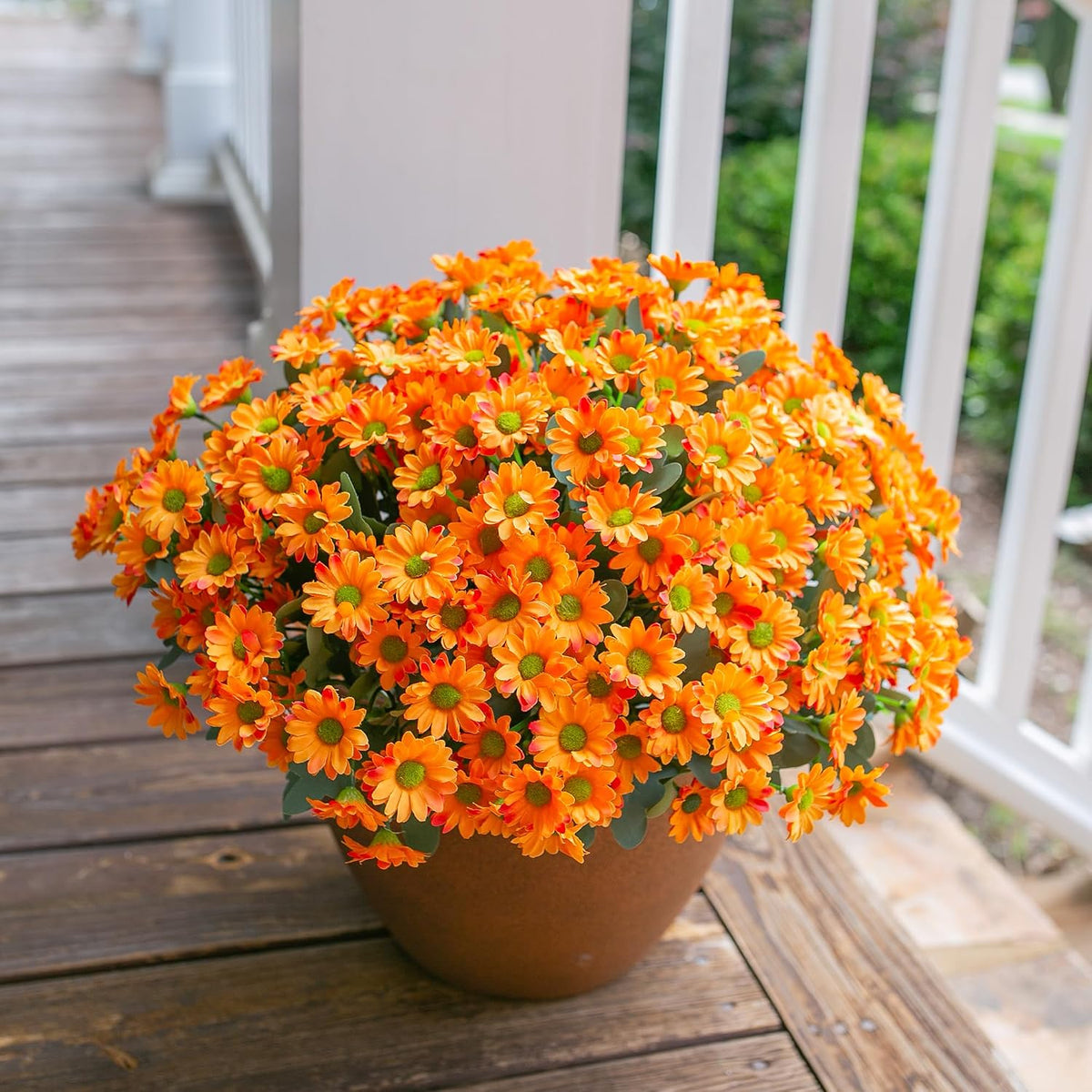 Daisy Artificial Flowers for Outdoors Autumn Fall Decoration, 6 Bundles Fake Mums Red Silk Flowers for Outside Look Real UV Resistant Fake Plants Faux Flowers for Planter Front Door Home Indoor Porch