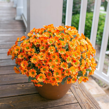 Daisy Artificial Flowers for Outdoors Autumn Fall Decoration, 6 Bundles Fake Mums Red Silk Flowers for Outside Look Real UV Resistant Fake Plants Faux Flowers for Planter Front Door Home Indoor Porch
