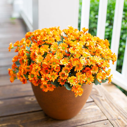 Daisy Artificial Flowers for Outdoors Autumn Fall Decoration, 6 Bundles Fake Mums Red Silk Flowers for Outside Look Real UV Resistant Fake Plants Faux Flowers for Planter Front Door Home Indoor Porch