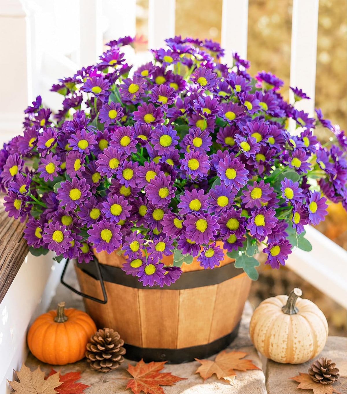 Daisy Artificial Flowers for Outdoors Autumn Fall Decoration, 6 Bundles Fake Mums Red Silk Flowers for Outside Look Real UV Resistant Fake Plants Faux Flowers for Planter Front Door Home Indoor Porch