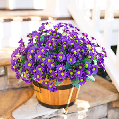 Daisy Artificial Flowers for Outdoors Autumn Fall Decoration, 6 Bundles Fake Mums Red Silk Flowers for Outside Look Real UV Resistant Fake Plants Faux Flowers for Planter Front Door Home Indoor Porch