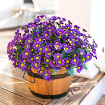 Daisy Artificial Flowers for Outdoors Autumn Fall Decoration, 6 Bundles Fake Mums Red Silk Flowers for Outside Look Real UV Resistant Fake Plants Faux Flowers for Planter Front Door Home Indoor Porch