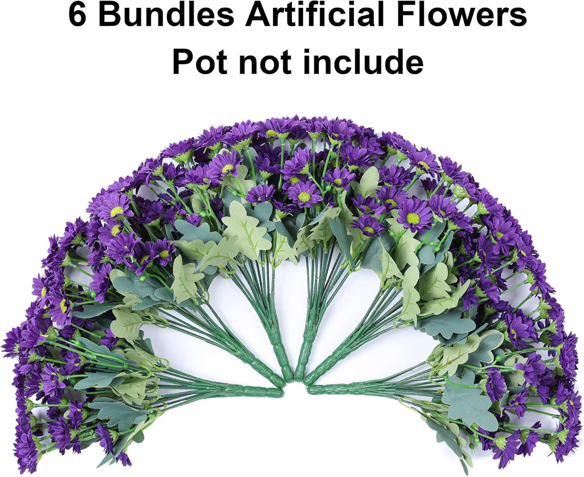 Daisy Artificial Flowers for Outdoors Autumn Fall Decoration, 6 Bundles Fake Mums Red Silk Flowers for Outside Look Real UV Resistant Fake Plants Faux Flowers for Planter Front Door Home Indoor Porch