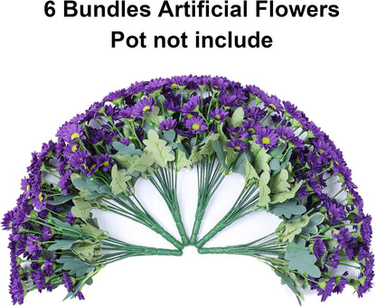 Daisy Artificial Flowers for Outdoors Autumn Fall Decoration, 6 Bundles Fake Mums Red Silk Flowers for Outside Look Real UV Resistant Fake Plants Faux Flowers for Planter Front Door Home Indoor Porch