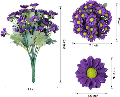 Daisy Artificial Flowers for Outdoors Autumn Fall Decoration, 6 Bundles Fake Mums Red Silk Flowers for Outside Look Real UV Resistant Fake Plants Faux Flowers for Planter Front Door Home Indoor Porch