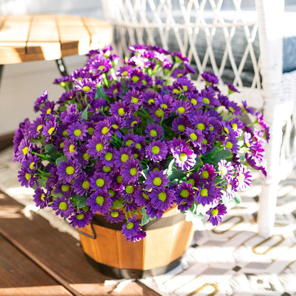 Daisy Artificial Flowers for Outdoors Autumn Fall Decoration, 6 Bundles Fake Mums Red Silk Flowers for Outside Look Real UV Resistant Fake Plants Faux Flowers for Planter Front Door Home Indoor Porch