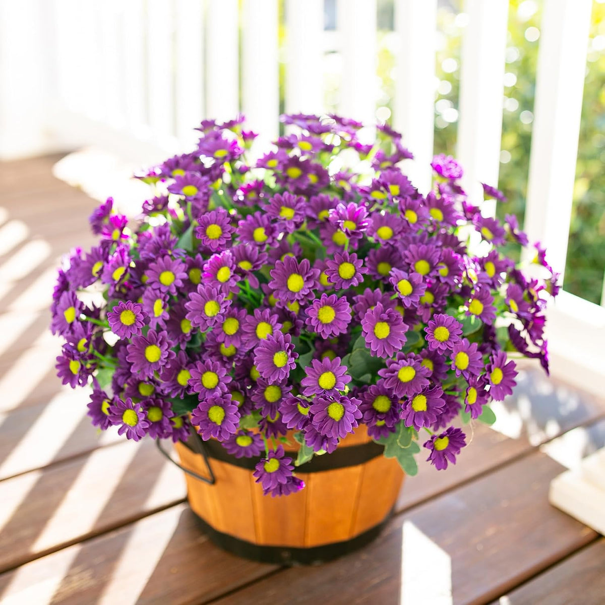 Daisy Artificial Flowers for Outdoors Autumn Fall Decoration, 6 Bundles Fake Mums Red Silk Flowers for Outside Look Real UV Resistant Fake Plants Faux Flowers for Planter Front Door Home Indoor Porch