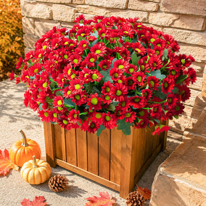 Daisy Artificial Flowers for Outdoors Autumn Fall Decoration, 6 Bundles Fake Mums Red Silk Flowers for Outside Look Real UV Resistant Fake Plants Faux Flowers for Planter Front Door Home Indoor Porch