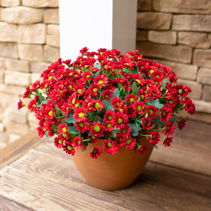 Daisy Artificial Flowers for Outdoors Autumn Fall Decoration, 6 Bundles Fake Mums Red Silk Flowers for Outside Look Real UV Resistant Fake Plants Faux Flowers for Planter Front Door Home Indoor Porch