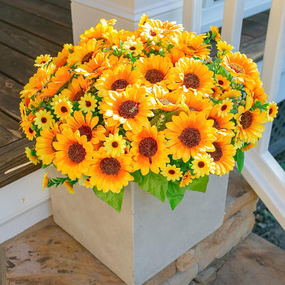 Daisy Artificial Flowers for Outdoors Autumn Fall Decoration, 6 Bundles Fake Mums Red Silk Flowers for Outside Look Real UV Resistant Fake Plants Faux Flowers for Planter Front Door Home Indoor Porch