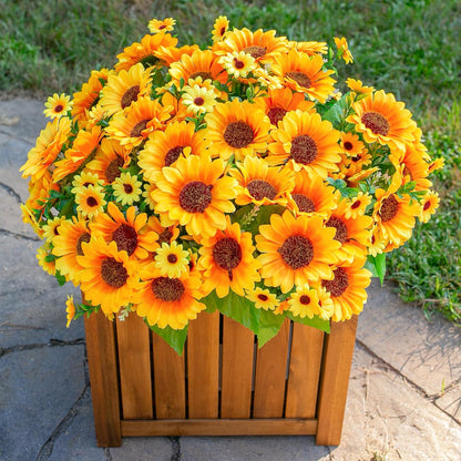 Daisy Artificial Flowers for Outdoors Autumn Fall Decoration, 6 Bundles Fake Mums Red Silk Flowers for Outside Look Real UV Resistant Fake Plants Faux Flowers for Planter Front Door Home Indoor Porch
