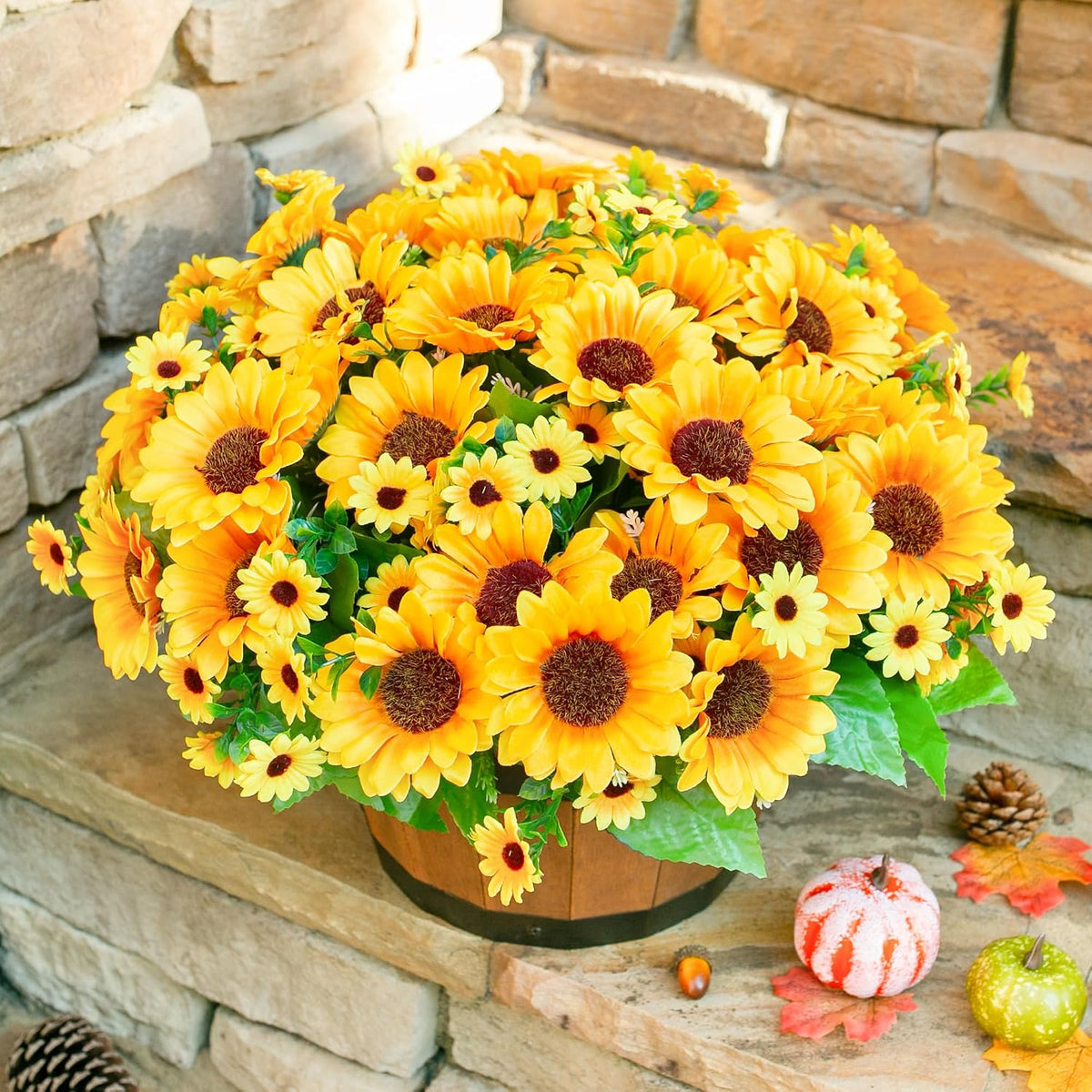 Daisy Artificial Flowers for Outdoors Autumn Fall Decoration, 6 Bundles Fake Mums Red Silk Flowers for Outside Look Real UV Resistant Fake Plants Faux Flowers for Planter Front Door Home Indoor Porch
