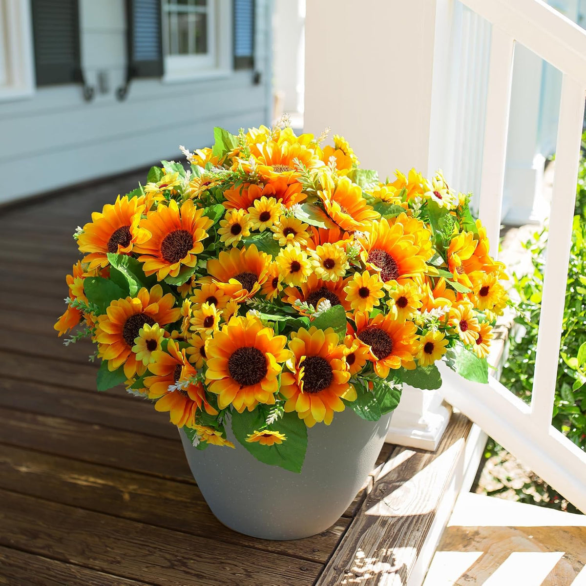 Daisy Artificial Flowers for Outdoors Autumn Fall Decoration, 6 Bundles Fake Mums Red Silk Flowers for Outside Look Real UV Resistant Fake Plants Faux Flowers for Planter Front Door Home Indoor Porch