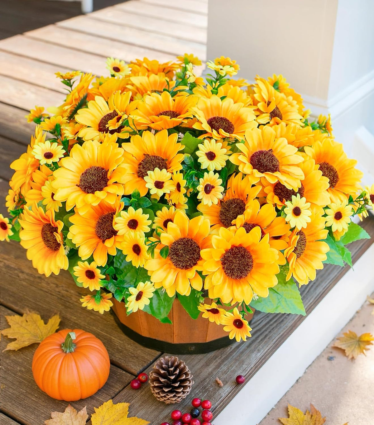 Daisy Artificial Flowers for Outdoors Autumn Fall Decoration, 6 Bundles Fake Mums Red Silk Flowers for Outside Look Real UV Resistant Fake Plants Faux Flowers for Planter Front Door Home Indoor Porch