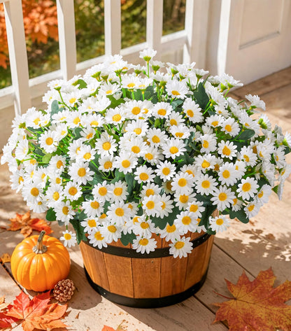 Daisy Artificial Flowers for Outdoors Autumn Fall Decoration, 6 Bundles Fake Mums Red Silk Flowers for Outside Look Real UV Resistant Fake Plants Faux Flowers for Planter Front Door Home Indoor Porch