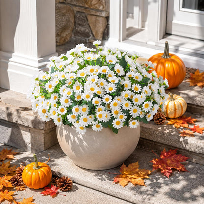 Daisy Artificial Flowers for Outdoors Autumn Fall Decoration, 6 Bundles Fake Mums Red Silk Flowers for Outside Look Real UV Resistant Fake Plants Faux Flowers for Planter Front Door Home Indoor Porch